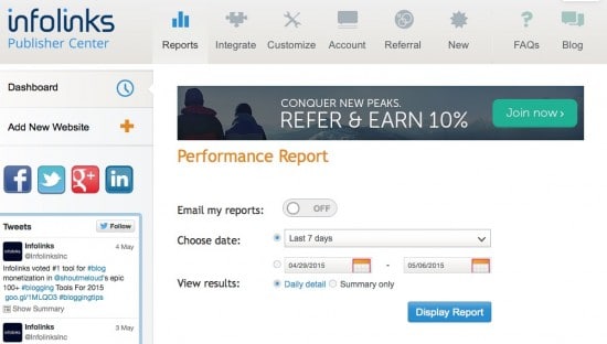 Make money Contextual Ads infolinks review dashboard
