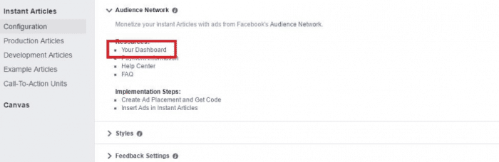 Make Money Facebook Instant Articles Audience Network - Dashboard