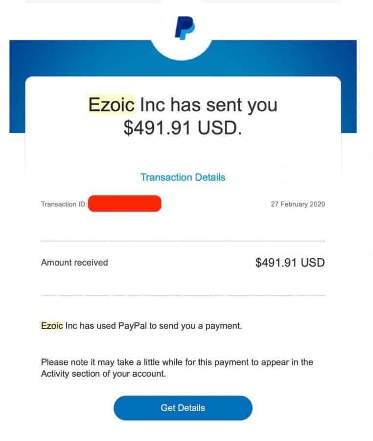 Ezoic Review update - payment proof